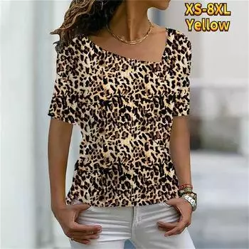 Женская футболка, свежий элегантный принт, модный тренд, тонкий легкий косой воротник, белая одежда с короткими рукавами, летний пуловер для отдыха L