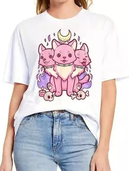 Женская футболка свободного кроя из белого хлопка с неброским принтом S