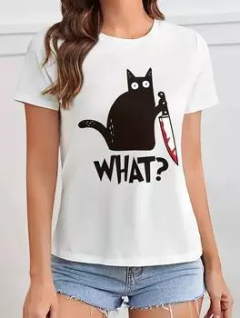 Женская футболка свободного кроя из белого хлопка с неброским принтом S