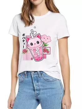 Женская футболка свободного кроя из белого хлопка с неброским принтом S