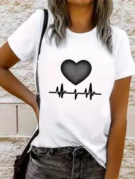 Женская футболка свободного кроя из белого хлопка с неброским принтом S