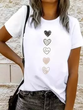 Женская футболка свободного кроя из белого хлопка с неброским принтом S