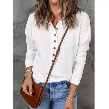 Женская футболка свободного кроя с длинным рукавом на пуговицах, весна-осень S белый