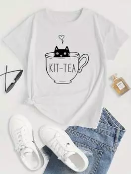 Женская футболка свободного кроя с круглым вырезом и короткими рукавами классического белого цвета S