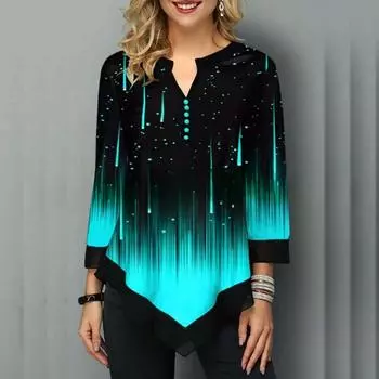 Женская футболка свободного кроя с принтом местоположения 3D Street Hipster с V-образным вырезом и неровным подолом S чёрный