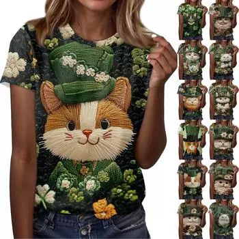 Женская футболка свободного покроя, повседневная, St.. Пуловер с круглым вырезом и короткими рукавами с принтом ко Дню Святого Патрика L армия зеленый