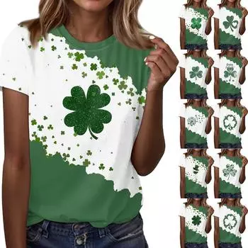 Женская футболка свободного покроя, повседневная, St.. Пуловер с круглым вырезом и короткими рукавами с принтом ко Дню Святого Патрика L армия зеленый