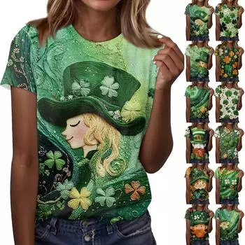 Женская футболка свободного покроя, повседневная, St.. Пуловер с круглым вырезом и короткими рукавами с принтом ко Дню Святого Патрика L армия зеленый