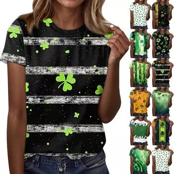 Женская футболка свободного покроя, повседневная, St.. Пуловер с круглым вырезом и короткими рукавами с принтом ко Дню Святого Патрика XXL зелёный