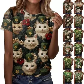 Женская футболка свободного покроя, повседневная, St.. Пуловер с круглым вырезом и короткими рукавами с принтом ко Дню Святого Патрика L армия зеленый