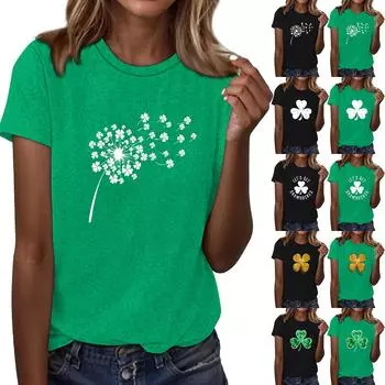 Женская футболка свободного покроя, повседневная, St.. Пуловер с круглым вырезом и короткими рукавами с принтом ко Дню Святого Патрика L