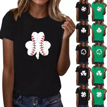 Женская футболка свободного покроя, повседневная, St.. Пуловер с круглым вырезом и короткими рукавами с принтом ко Дню Святого Патрика L