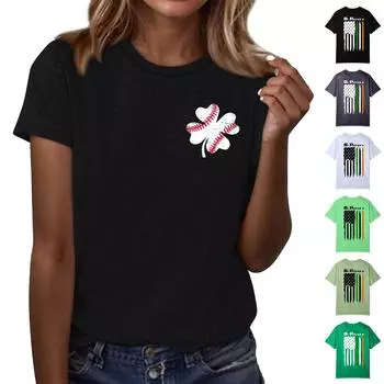 Женская футболка свободного покроя, повседневная, St.. Пуловер с круглым вырезом и короткими рукавами с принтом ко Дню Святого Патрика M чёрный