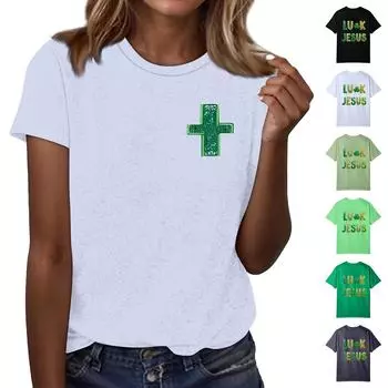 Женская футболка свободного покроя, повседневная, St.. Пуловер с круглым вырезом и короткими рукавами с принтом ко Дню Святого Патрика XXXL