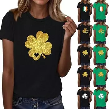 Женская футболка свободного покроя, повседневная, St.. Пуловер с круглым вырезом и короткими рукавами с принтом ко Дню Святого Патрика M чёрный