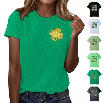 Женская футболка свободного покроя, повседневная, St.. Пуловер с круглым вырезом и короткими рукавами с принтом ко Дню Святого Патрика S зелёный