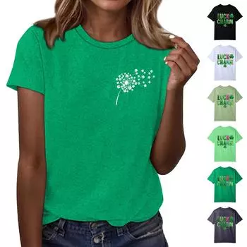 Женская футболка свободного покроя, повседневная, St.. Пуловер с круглым вырезом и короткими рукавами с принтом ко Дню Святого Патрика L чёрный