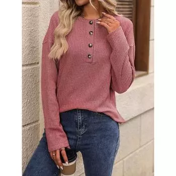 Женская футболка свободного покроя с длинными рукавами и застежкой на пуговицы, осень-зима S розовый