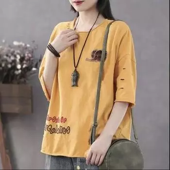 Женская футболка свободного покроя с литературным дизайном, весна-лето, большие размеры, рукава пять минут, топы для поездок на работу 4XL хаки