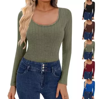 Женская футболка Temperament Slim Fit с длинным рукавом и круглым вырезом L чёрный