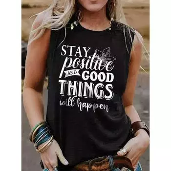 Женская футболка-топ без рукавов с принтом S чёрный