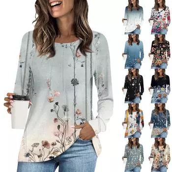 Женская футболка-туника, топы, повседневная блузка с длинным рукавом, свободная футболка, базовый топ с круглым вырезом L бежевый