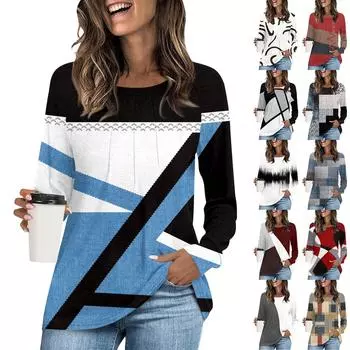 Женская футболка-туника, топы, повседневная блузка с длинным рукавом, свободная футболка, базовый топ с круглым вырезом L бежевый