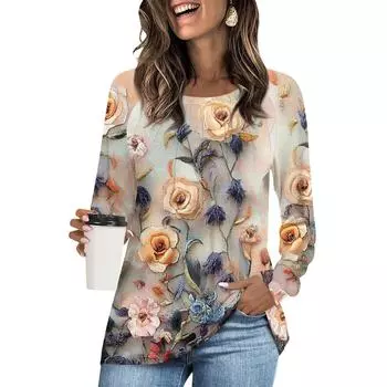 Женская футболка-туника, топы, повседневная блузка с длинным рукавом, свободная футболка, базовый топ с круглым вырезом S оранжевый