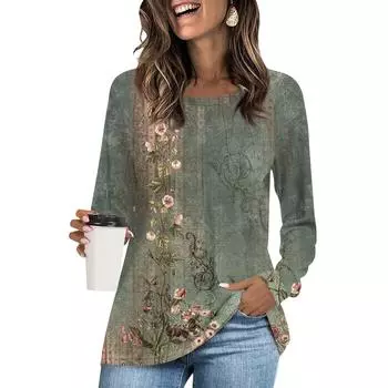 Женская футболка-туника, топы, повседневная блузка с длинным рукавом, свободная футболка, базовый топ с круглым вырезом S чёрный