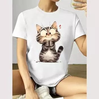 Женская футболка уличная мода повседневная с коротким рукавом топы для активного отдыха с рисунком аниме анималистичный принт летняя женская свободная одежда S
