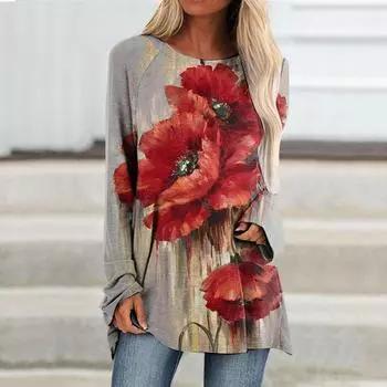 Женская футболка уличная одежда с длинными рукавами модный топ свободная повседневная одежда осень и зима принтованный топ футболка с круглым вырезом S