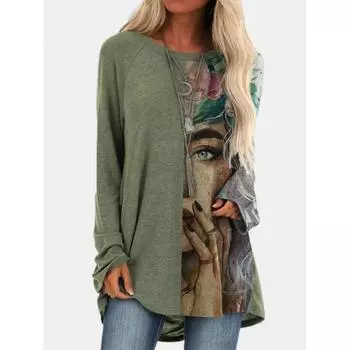 Женская футболка уличная одежда с длинными рукавами модный топ свободная повседневная одежда осень и зима принтованный топ футболка с круглым вырезом S