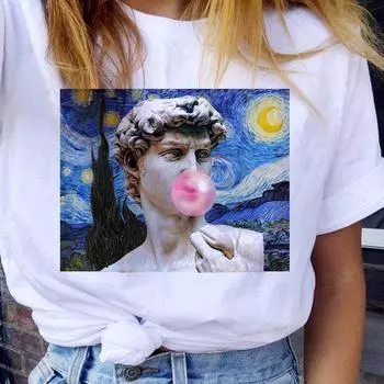 Женская футболка Van Gogh, забавная эстетическая футболка Ullzang 90 s, винтажная футболка в стиле гранж Harajuku, женская футболка S белый