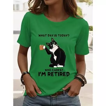 Женская футболка Вышел на пенсию Графический Животное Буква Винтажный Стильный Классический Короткий рукав Круглый вырез Обычный S