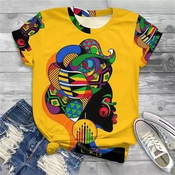 Женская футболка в африканском стиле, черная девушка, уличная одежда с 3D принтом животных, топы Y2k, летние топы с короткими рукавами и круглым вырезом, модная уличная одежда Harajuku, женские футболки S