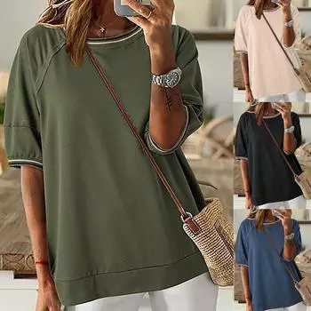 Женская футболка в полоску, цветные блоки, свободный круглый вырез, женские топы, модная женская футболка с коротким рукавом, свободного покроя S белый