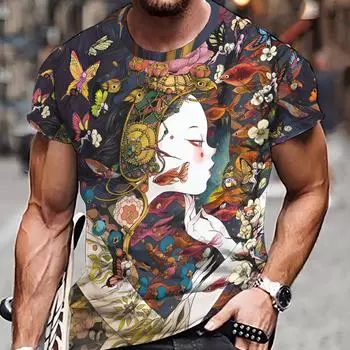 Женская футболка в японском стиле с 3D-принтом и круглым вырезом с коротким рукавом для мужчин, повседневная летняя футболка для повседневной носки и отдыха на курортах s