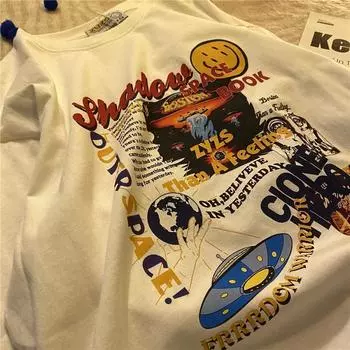 Женская футболка в стиле хип-хоп Harajuku Streetwear Топы для девочек Женская футболка Y2k Топы Футболка большого размера с принтом Короткий рукав