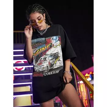 Женская футболка в стиле хип-хоп, свободные уличные футболки с короткими рукавами, повседневный топ L