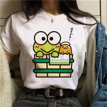 Женская футболка в стиле ретро Keroppi Gudetama Take A Bath Printed Top Корейская женская футболка с короткими рукавами и круглым вырезом, подходящая для повседневного ношения M