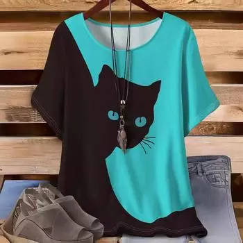 Женская футболка в стиле ретро с короткими рукавами и 3D-принтом на плечах XL