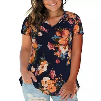 Женская футболка весна-лето с принтом V-образным вырезом и короткими рукавами, свободный повседневный топ Foreign Trade L белый