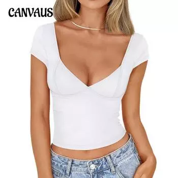 Женская футболка весна-лето с V-образным вырезом, открытой спиной и короткими рукавами, обтягивающие топы Spice Girls Navel S белый