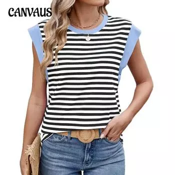 Женская футболка весна-лето в полоску цвета «коллизия» с круглым вырезом и короткими рукавами S чёрный/белый