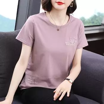 Женская футболка весна-осень, новая нижняя рубашка, темперамент, чистый хлопок, футболка с короткими рукавами, повседневная, большого размера, для людей среднего возраста M