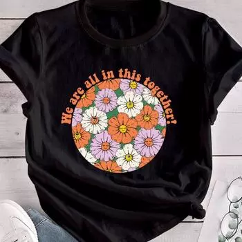 Женская футболка, винтажная одежда с цветочным принтом, эстетические женские топы, модные футболки с короткими рукавами, женская летняя футболка с графическим рисунком femme 4XL