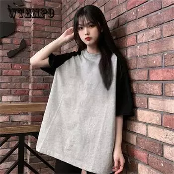 Женская футболка WTEMPO bf с длинными рукавами, однотонная футболка со свободной строчкой, футболки