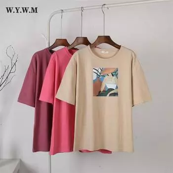 Женская футболка WYWM с абстрактным принтом, летние шикарные модные свободные футболки в стиле Харадзюку, повседневные винтажные футболки из мягкого хлопка