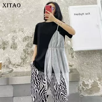 Женская футболка XITAO Patchwork Mash неправильной формы ZLL5109