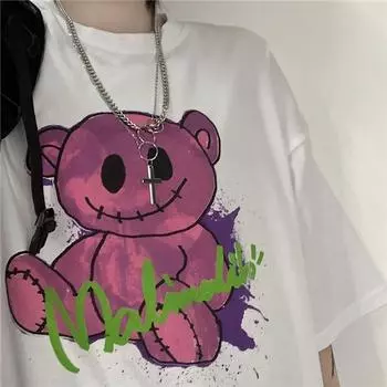 Женская футболка Y2K в стиле аниме «Эстетика», готический панк, большая уличная одежда с короткими рукавами и круглым вырезом с героями мультфильмов M белый